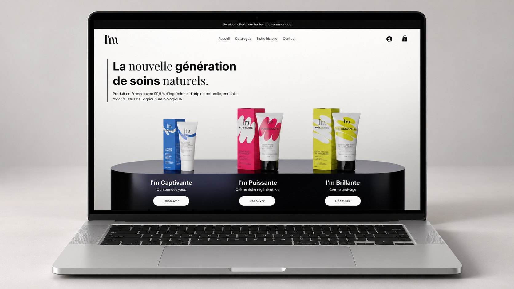 Site e-commerce I'm Cosmetics sur ordinateur portable