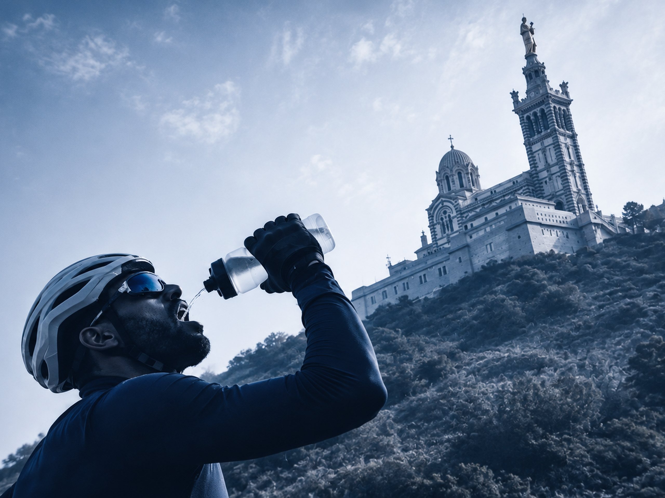 Cycliste sous Notre-Dame de la Garde – VC La Pomme